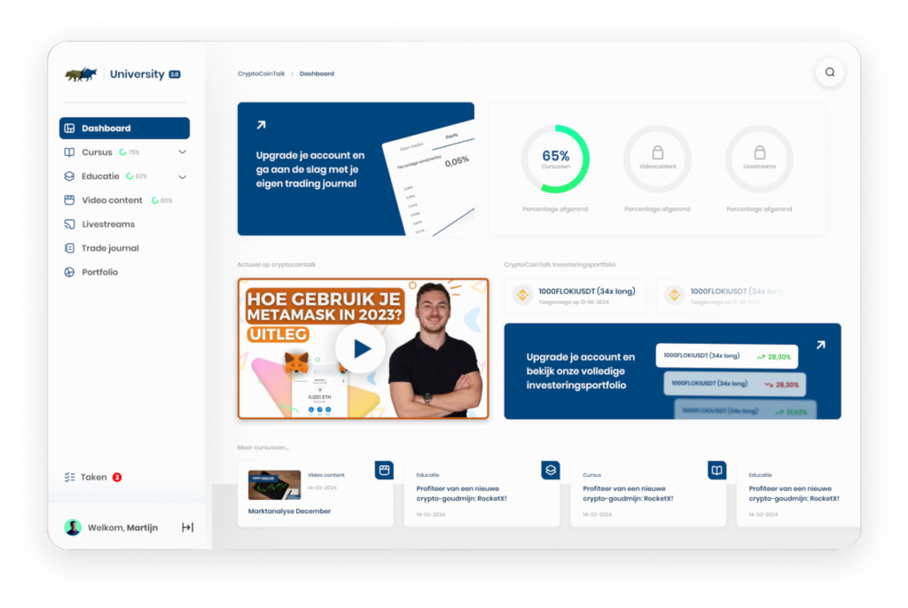 Het dashboard van de CryptoCoinTalk University